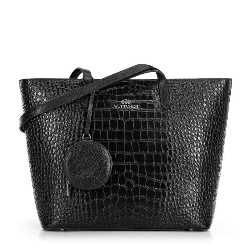 Damski shopper ze skóry we wzór croco czarno - srebrny 100-4E-618-1S Damski shopper ze skóry we wzór croco czarno - srebrny 100-4E-618-1S