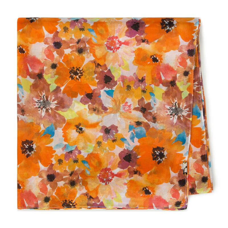 Damski szal z połyskliwej tkaniny w kwiaty 94-7D-X01-1