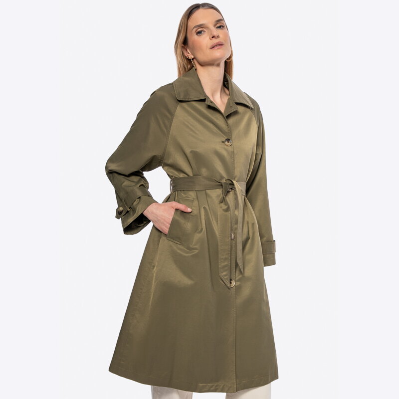 Damski trencz z domieszką bawełny khaki 101-9P-104-Z Damski trencz z domieszką bawełny khaki 101-9P-104-Z