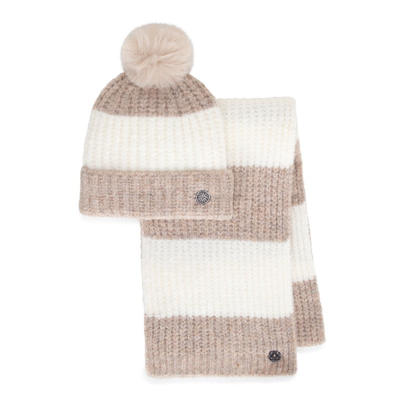 Damski zestaw zimowy z dodatkiem wełny kremowo - beżowy 101-SF-210-09 Damski zestaw zimowy z dodatkiem wełny kremowo - beżowy 101-SF-210-09