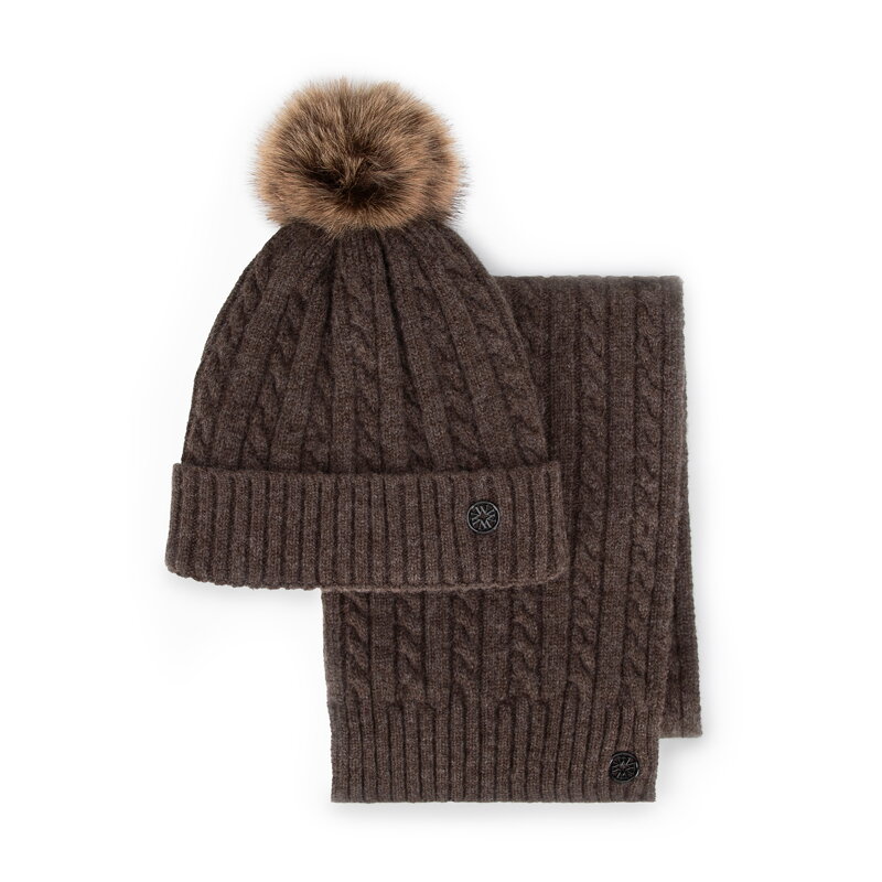 Damski zestaw zimowy z wełną brązowy 101-SF-500-8