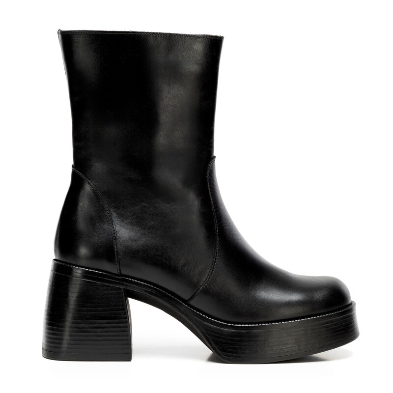 Damskie botki ze skóry naturalnej z wysoka cholewką czarne 101-D-303-1