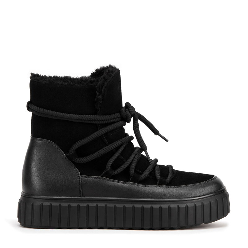 Damskie botki ze skóry zamszowej z futerkiem czarne 99-D-402-1