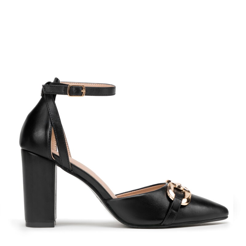 Damskie czółenka z klamrą na słupku czarne 98-DP-208-1