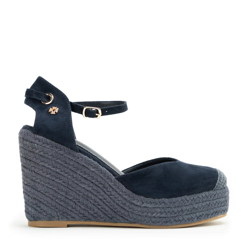 Damskie espadryle na koturnie z wiązaniem granatowe 100-DP-804-N Damskie espadryle na koturnie z wiązaniem granatowe 100-DP-804-N