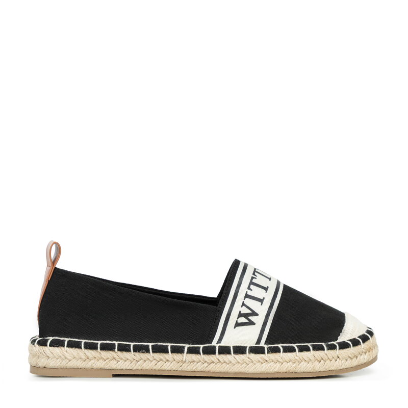 Damskie espadryle z lamówką z logo kremowe 100-P-811-1