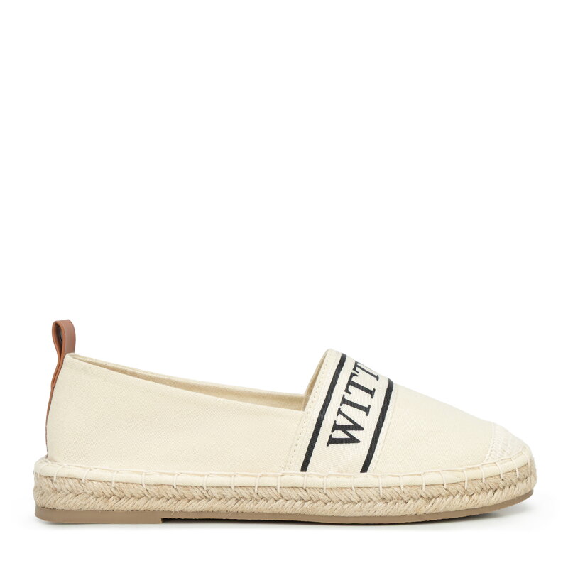 Damskie espadryle z lamówką z logo kremowe 100-P-811-9