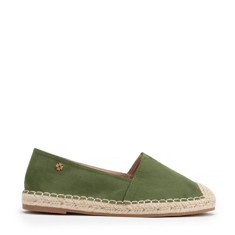 Damskie espadryle z plecionym noskiem zielone 100-DP-805-Z Damskie espadryle z plecionym noskiem zielone 100-DP-805-Z