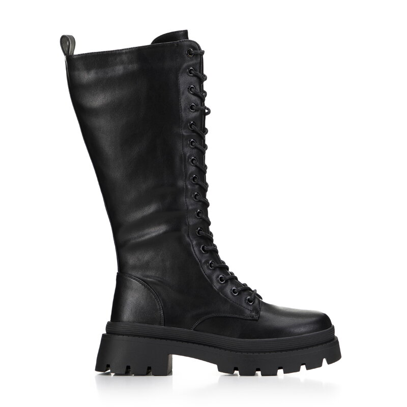 Damskie glany wysokie na platformie czarne 97-DP-802-1