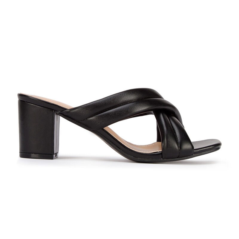 Damskie klapki pikowane z paskami na krzyż czarne 94-DP-202-1