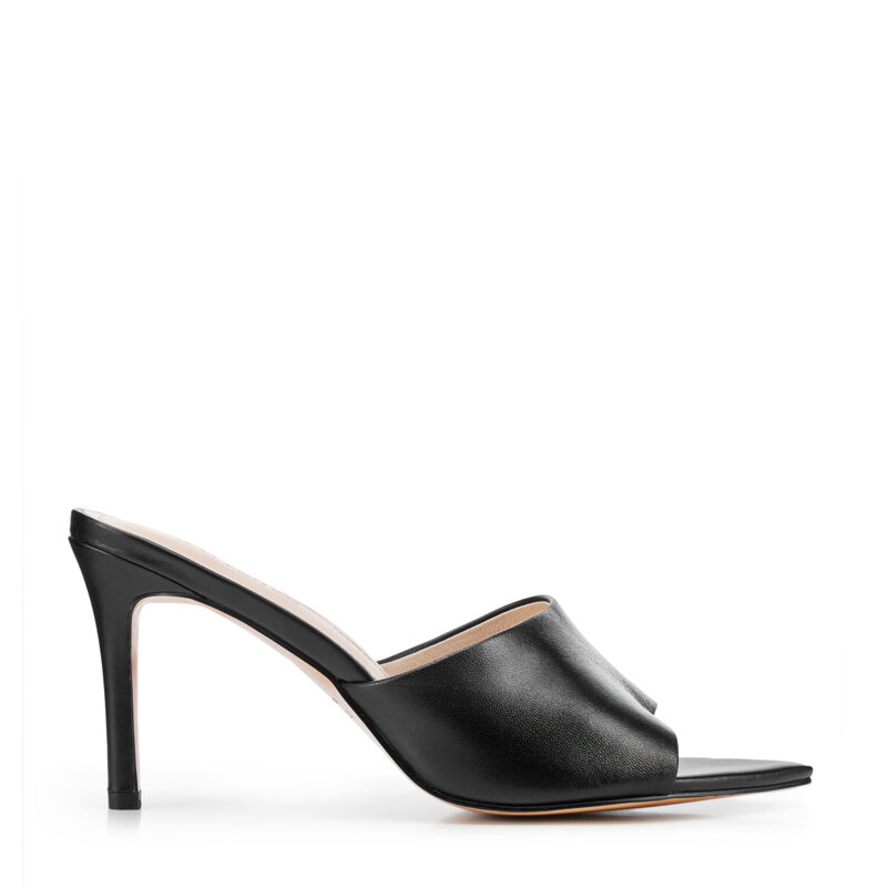 Damskie klapki ze skóry na obcasie czarne 100-D-511-1