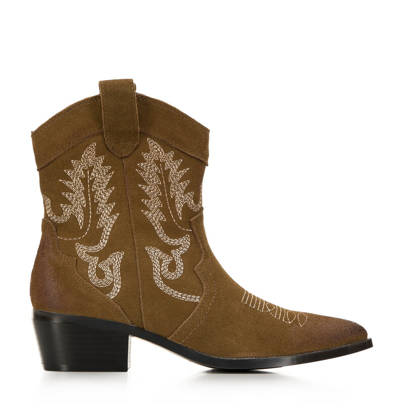 Damskie kowbojki zamszowe z haftem krótkie zielone 97-D-856-Z