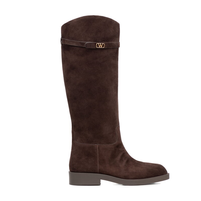 Damskie oficerki ze skóry naturalnej zamszowej brązowe 101-D-402-4