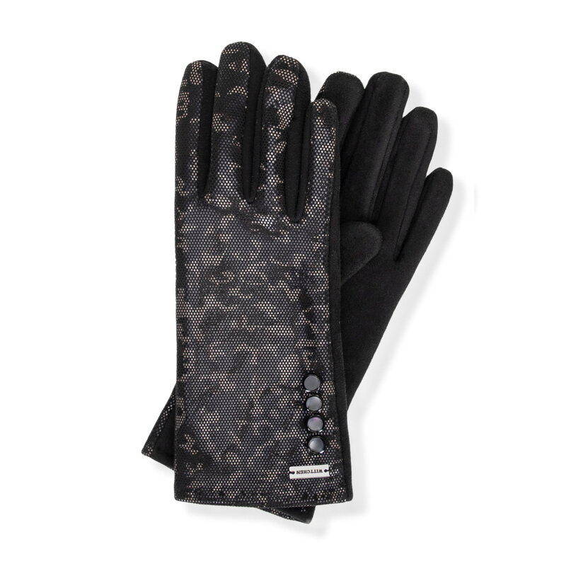 Damskie rękawiczki w subtelny wzór panterki czarne 39-6P-046-1
