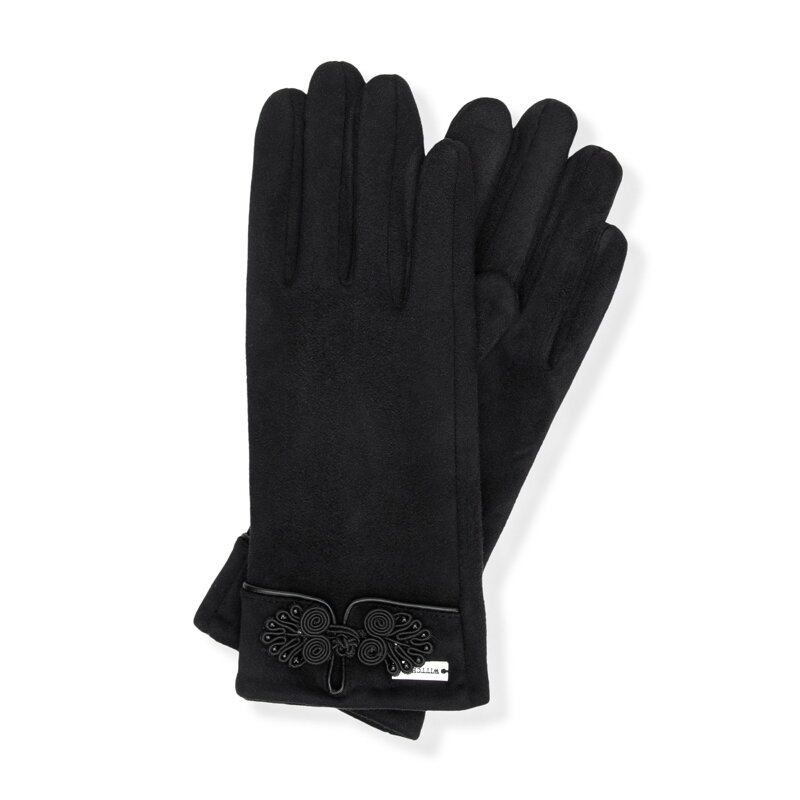 Damskie rękawiczki z dekoracyjnym akcentem czarne 39-6P-058-1