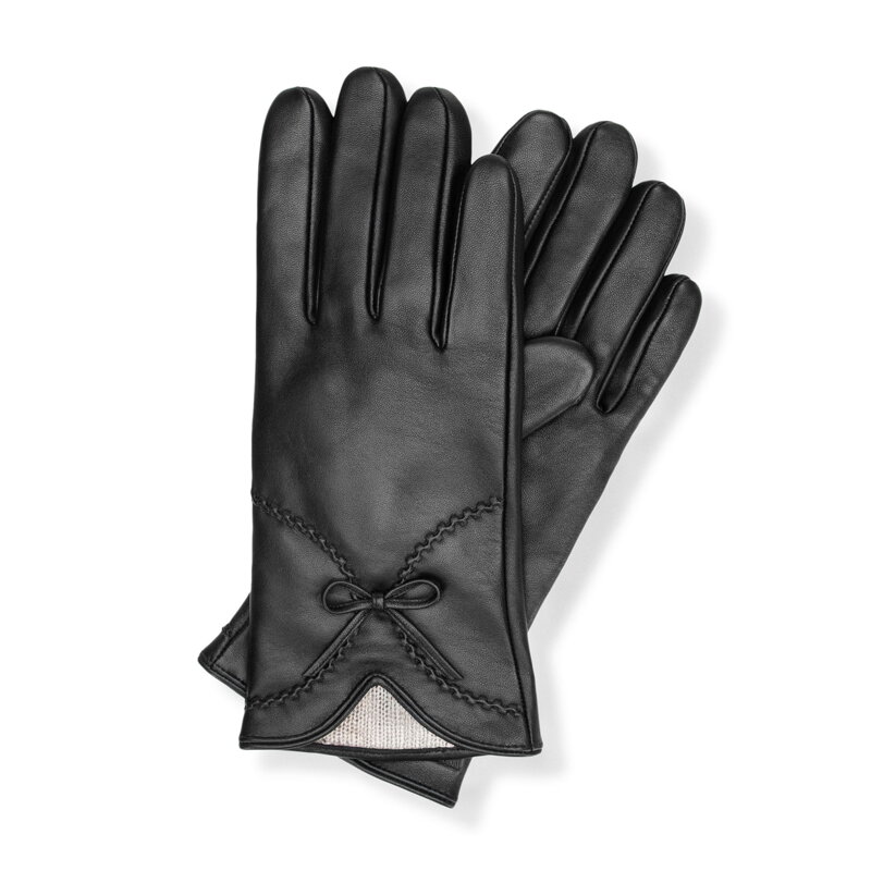 Damskie rękawiczki z naturalnej skóry owczej ocieplane czarne 44-6A-057-1