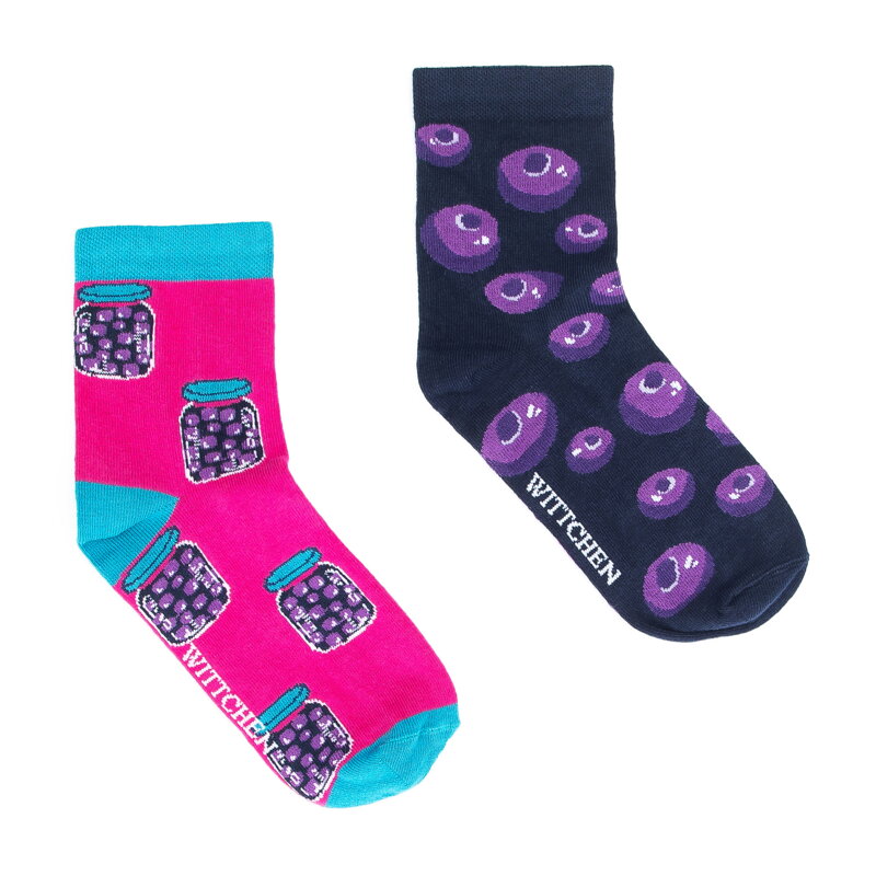 Damskie skarpetki w jagody – zestaw 2 par granatowo-różowe 95-SD-004-X1