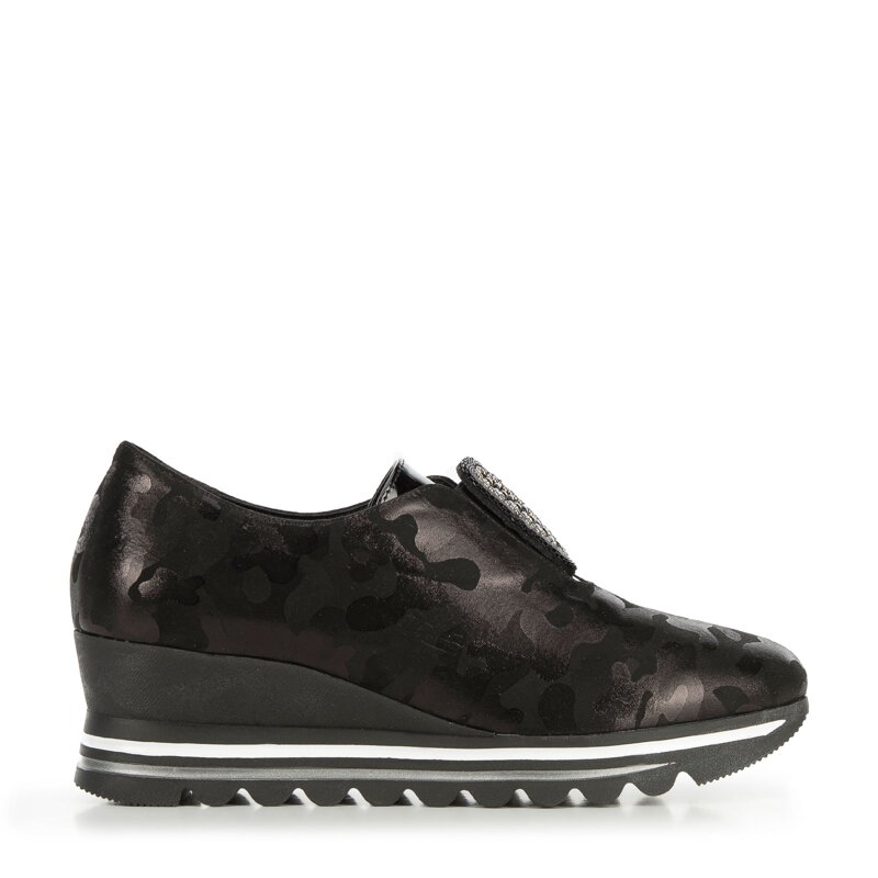Damskie sneakersy metaliczne na platformie czarne 95-D-651-1