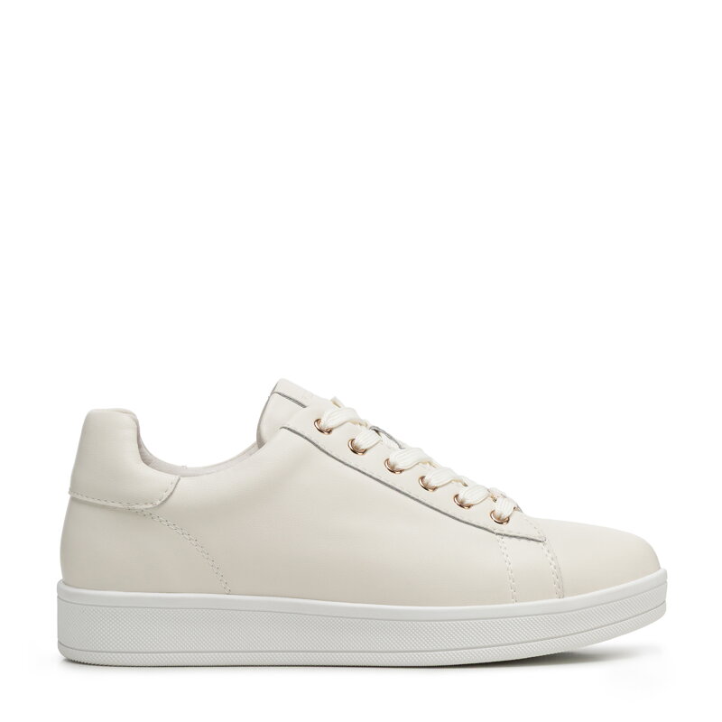 Damskie sneakersy skórzane na platformie kremowe 101-D-972-0 Damskie sneakersy skórzane na platformie kremowe 101-D-972-0