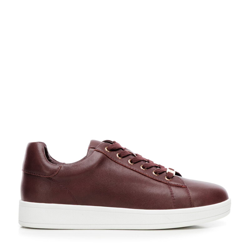 Damskie sneakersy skórzane na platformie bordowe 101-D-972-3 Damskie sneakersy skórzane na platformie bordowe 101-D-972-3