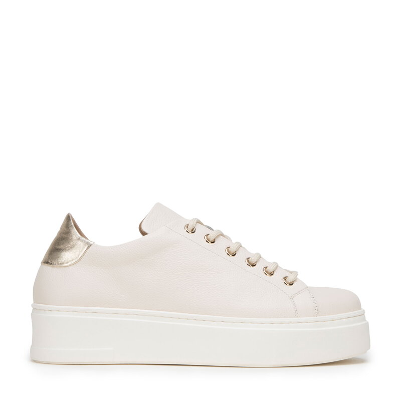 Damskie sneakersy skórzane na platformie klasyczne jasnobeżowe 98-D-108-0