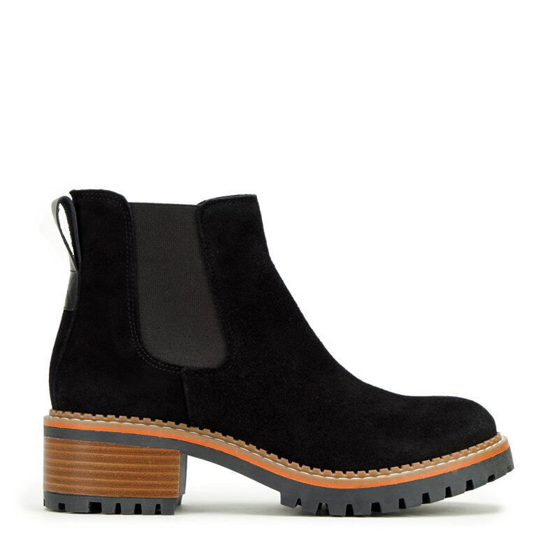 Damskie sztyblety zamszowe na żłobionej podeszwie czarne 97-D-305-1Z