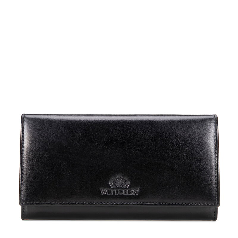 Duża portmonetka ze skóry naturalnej czarna 21-1-075-L10