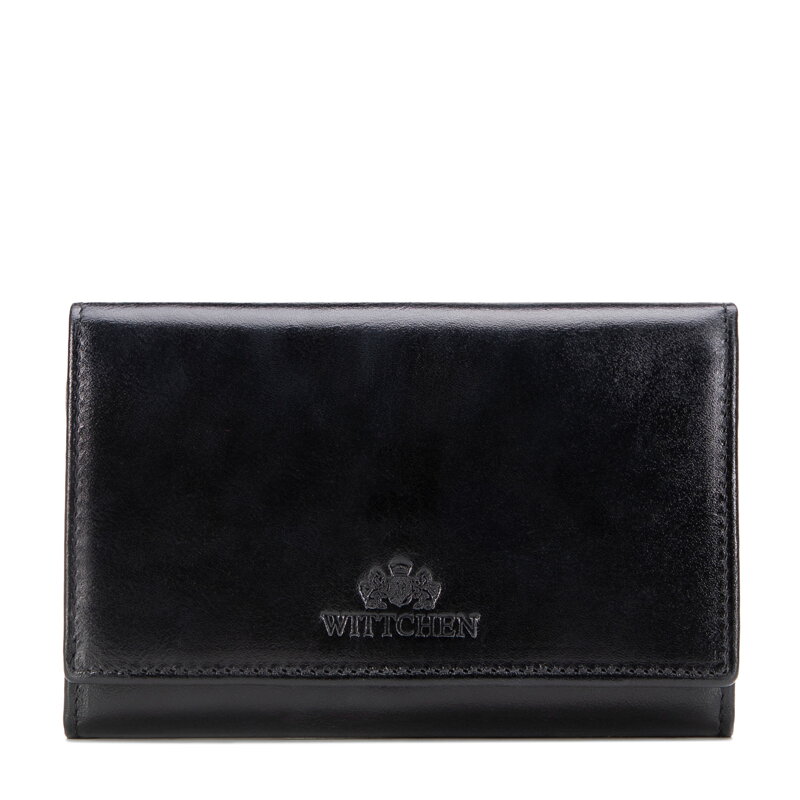 Duża portmonetka ze skóry naturalnej z zapięciem na napę czarna 21-1-081-L10