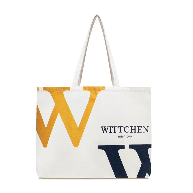 Duża torba płócienna z wyrazistym logo kremowo - granatowa 29-4-902-4X