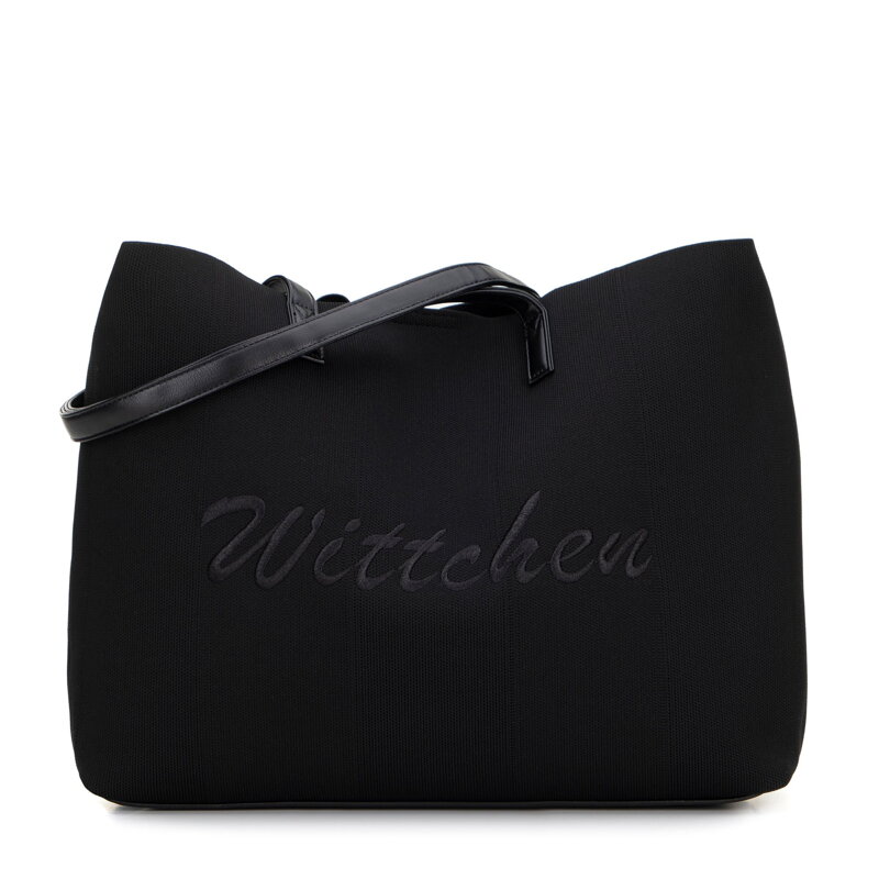 Duża torebka shopper z elementami ekoskóry czarna 100-4Y-401-1 Duża torebka shopper z elementami ekoskóry czarna 100-4Y-401-1