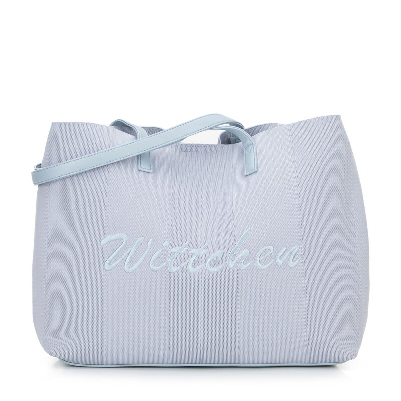 Duża torebka shopper z elementami ekoskóry niebieska 100-4Y-401-N Duża torebka shopper z elementami ekoskóry niebieska 100-4Y-401-N