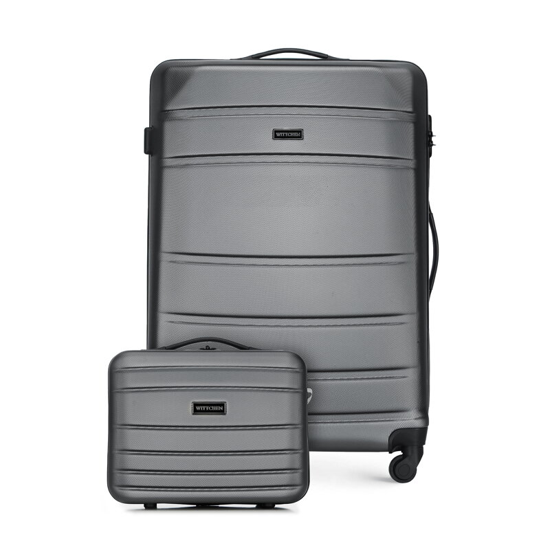 Duża walizka i kosmetyczka z ABS-u żłobione szare 56-3A-653-01K