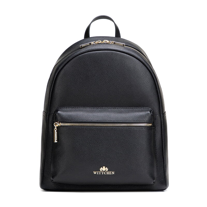 Duży plecak damski ze skóry naturalnej groszkowej czarno - złoty 102-4E-621-1G