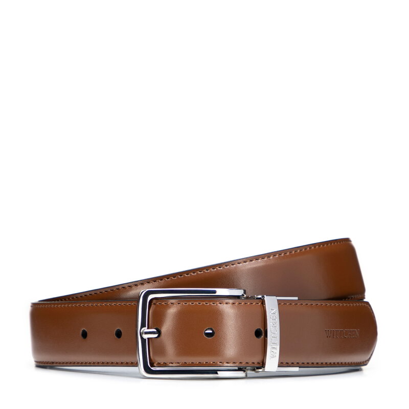 Dwustronny męski pasek ze skóry naturalnej z klasyczną metalową klamrą brązowo - czarny 102-8M-013-4