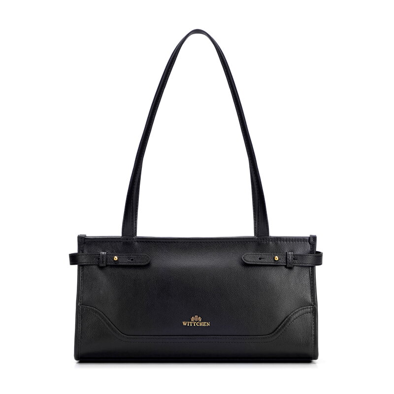Elegancka bagietka damska ze skóry naturalnej czarna 103-4E-610-1