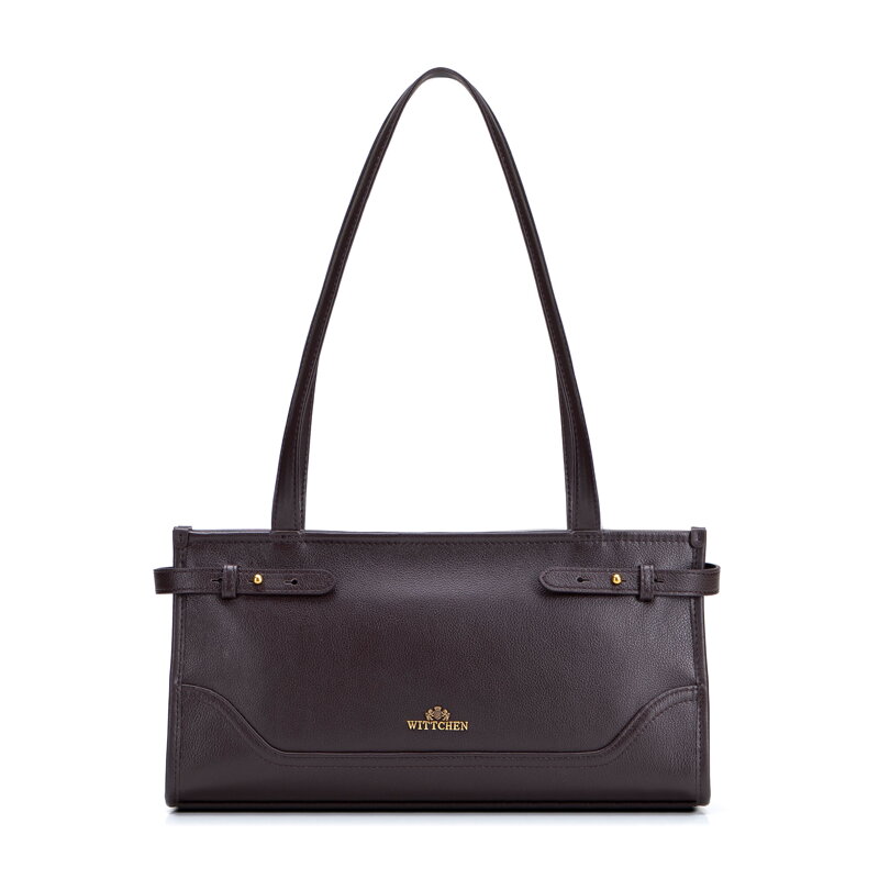 Elegancka bagietka damska ze skóry naturalnej ciemny brąz 103-4E-610-4