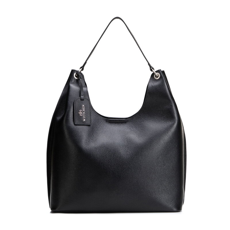 Elegancka shopperka ze skóry naturalnej z subtelnymi detalami czarna 101-4E-213-1