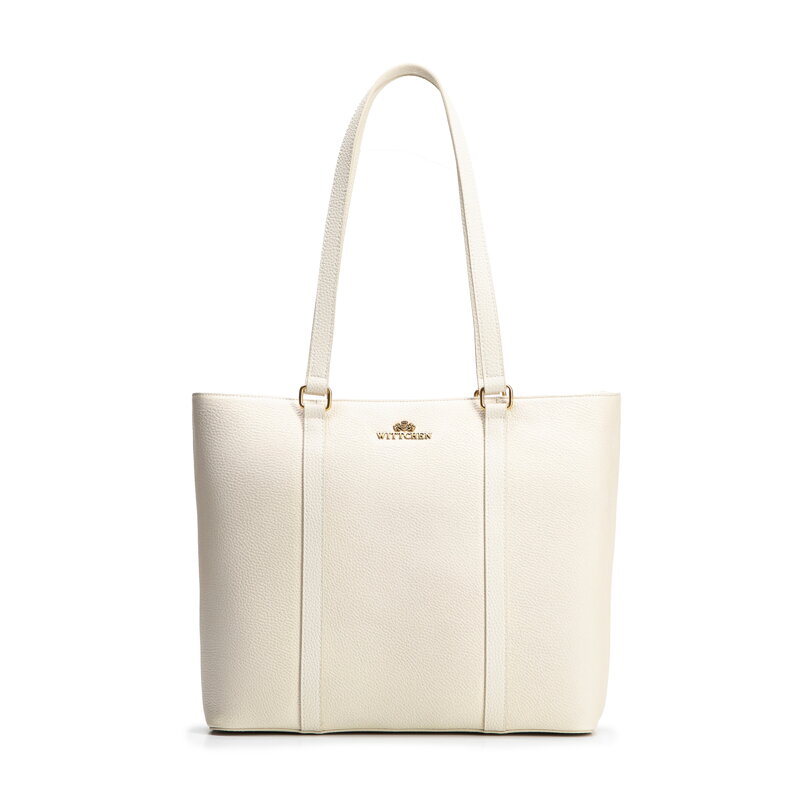 Elegancka torebka shopperka ze skóry naturalnej kremowa 102-4E-209-0