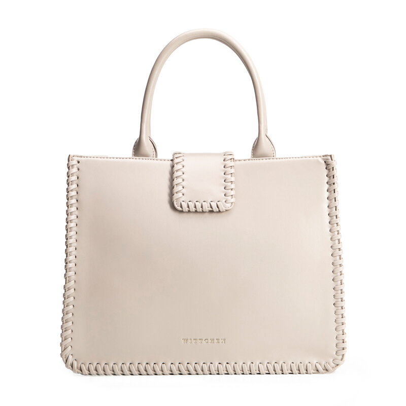 Elegancki kuferek z imitacji skóry z dekoracyjnym obszyciem jasny beż 101-4Y-403-9