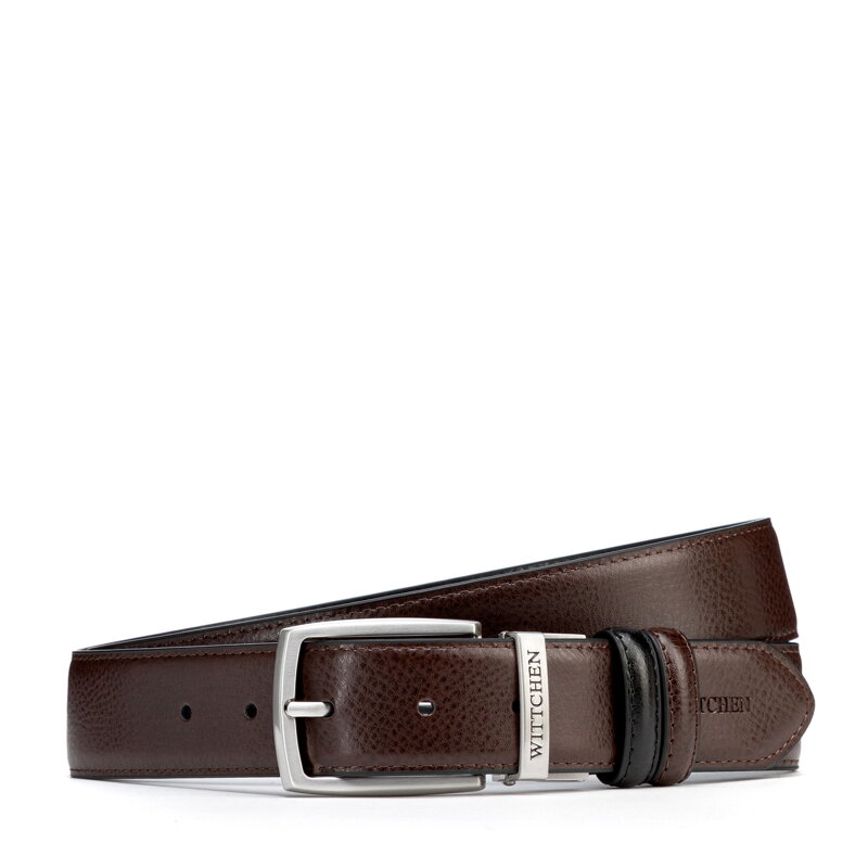Elegancki męski dwustronny pasek ze skóry naturalnej brązowo - czarny 103-8M-918-4