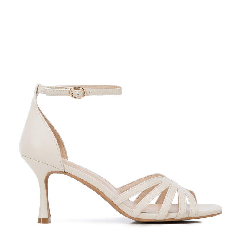 Dámske kožené sandále na ihličkovom podpätku elegantné krémové 102-D-500-0