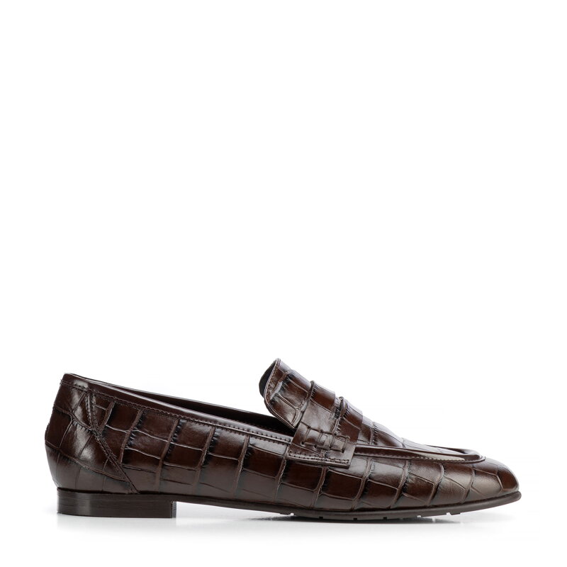 Eleganckie mokasyny damskie ze skóry naturalnej croco ciemny brąz 103-D-100-4