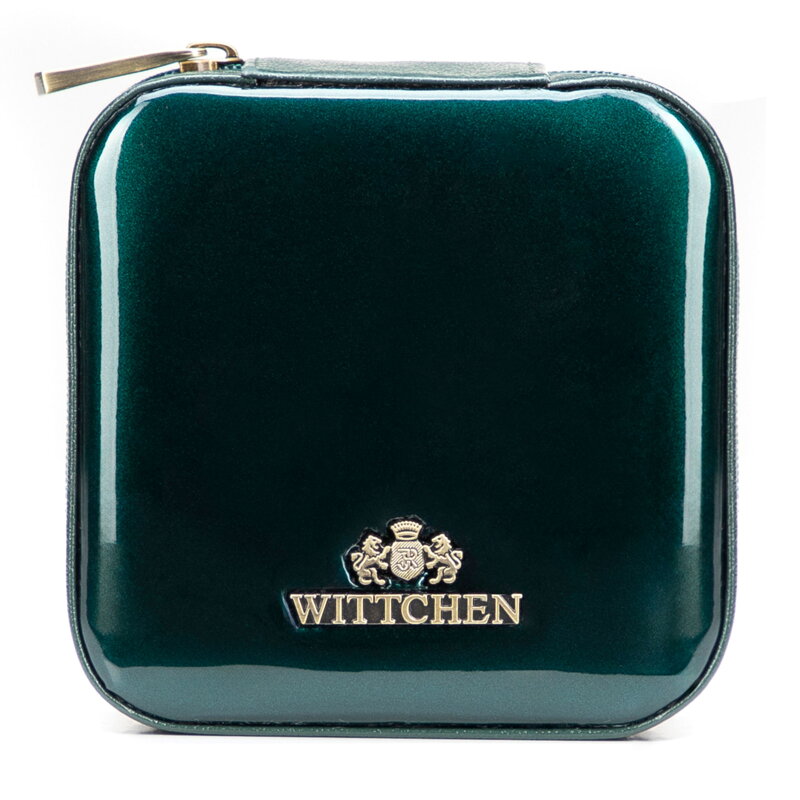 Etui na biżuterię ze skóry lakierowanej zielone 25-2-300-0