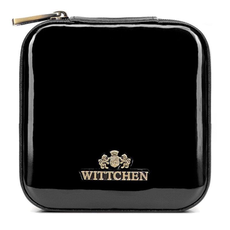 Etui na biżuterię ze skóry lakierowanej czarne 25-2-300-1