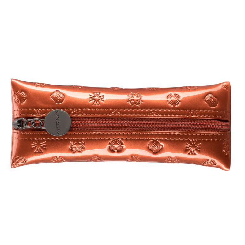 Etui na klucze ze skóry lakierowanej z monogramem pomarańczowe 34-2-135-6S