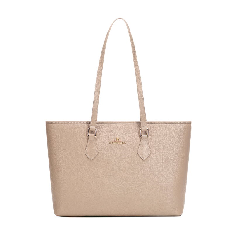 Klasyczna damska shopperka ze skóry naturalnej beżowa 102-4E-626-9