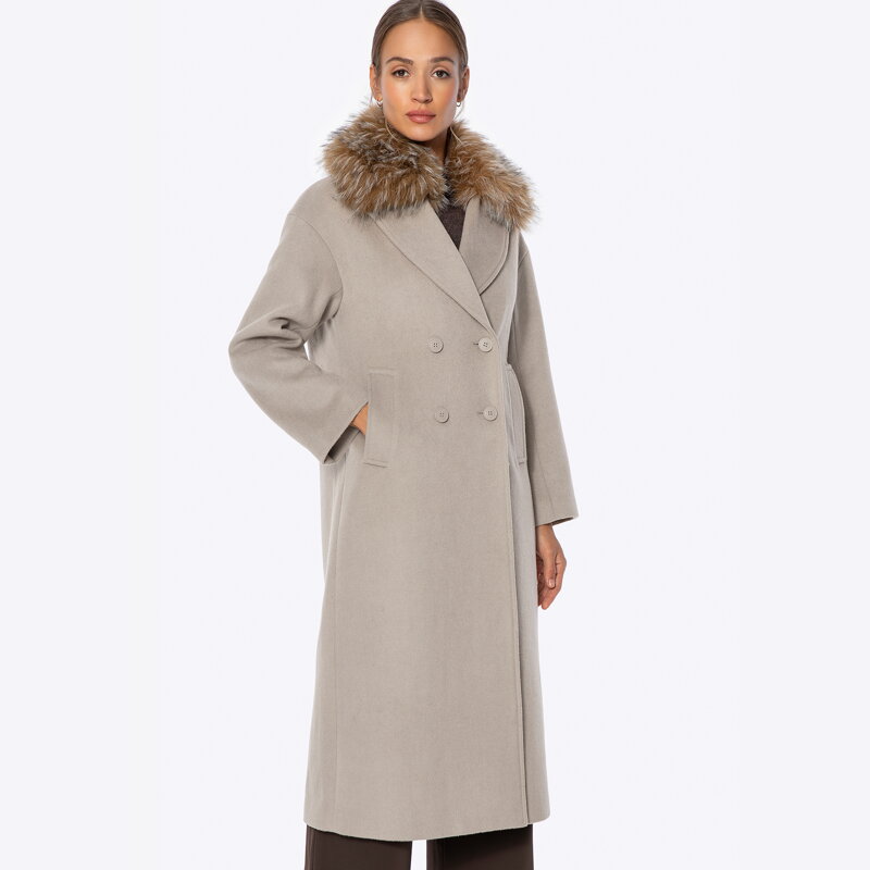 Klasyczny damski płaszcz z wełny beżowy 101-9W-501-9