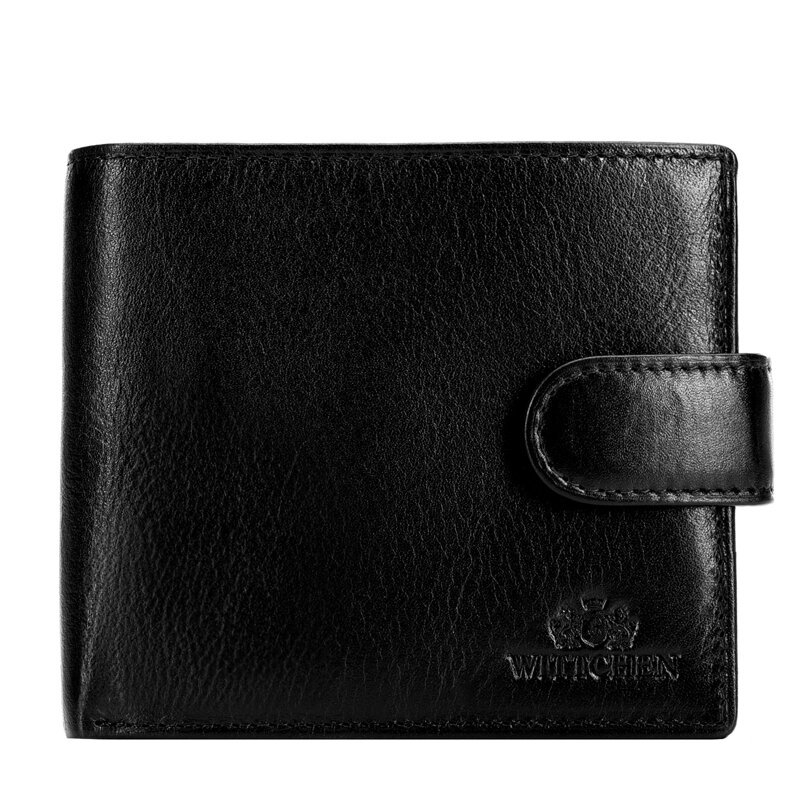 Klasyczny męski portfel ze skóry z zapięciem na napę czarny 21-1-125-L10