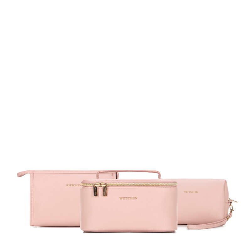 Komplet damskich kosmetyczek z imitacji skóry różowy 100-4Y-921-P Komplet damskich kosmetyczek z imitacji skóry różowy 100-4Y-921-P