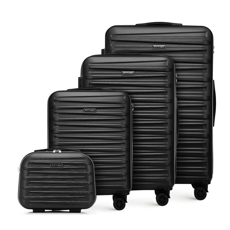 Komplet walizek z ABS-u w poziome tłoczenie czarny 56-3A-00K-11 Komplet walizek z ABS-u w poziome tłoczenie czarny 56-3A-00K-11